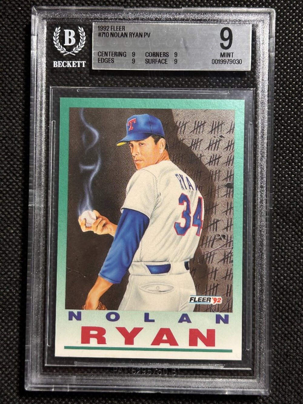 1992 Fleer #710 Nolan Ryan PV Pro Visions BGS 9 Quad MINT Texas Rangers HOF
